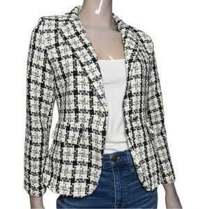 Femme Fatale NWT Women’s XS Black White Plaid Cotton Blend Tweed Jacket Blazer